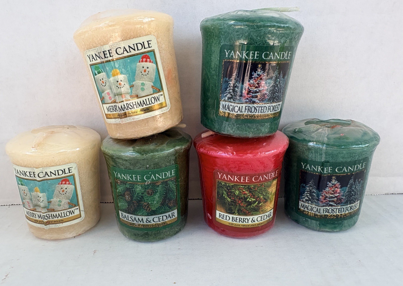 Lot 6 Yankee Candle Votives Merry Marshmallow Red Berry Cedar Frosted Forest New