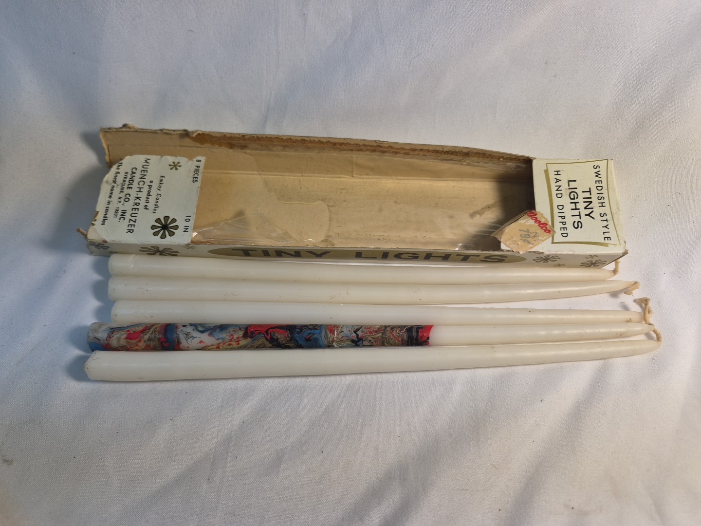 5- VTG Emkay Candles Muench Kreuzer Swedish Style Tiny Lights 10″ White #6251