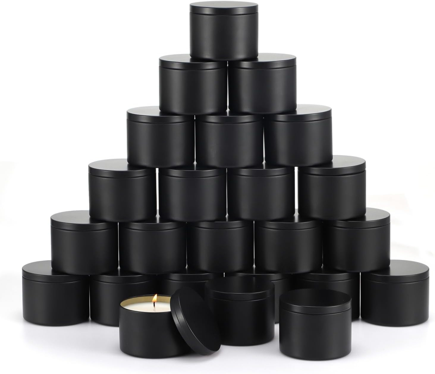 24 Pack 8 Oz Candle Tins,All Black Candle Tins for Making Candles Bulk,8Oz Ca…