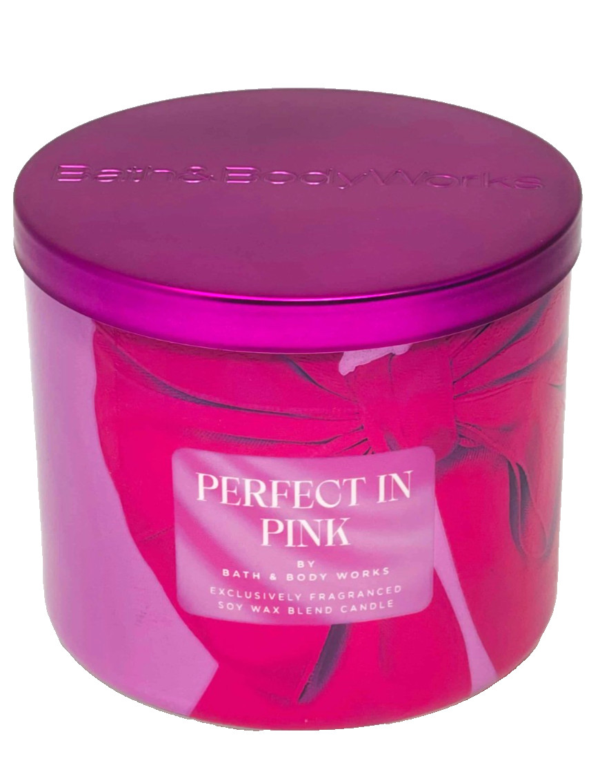 2 BATH & BODY WORKS PERFECT IN PINK 3-WICK FRAGRANCED SOY WAX BLEND CANDLE NEW