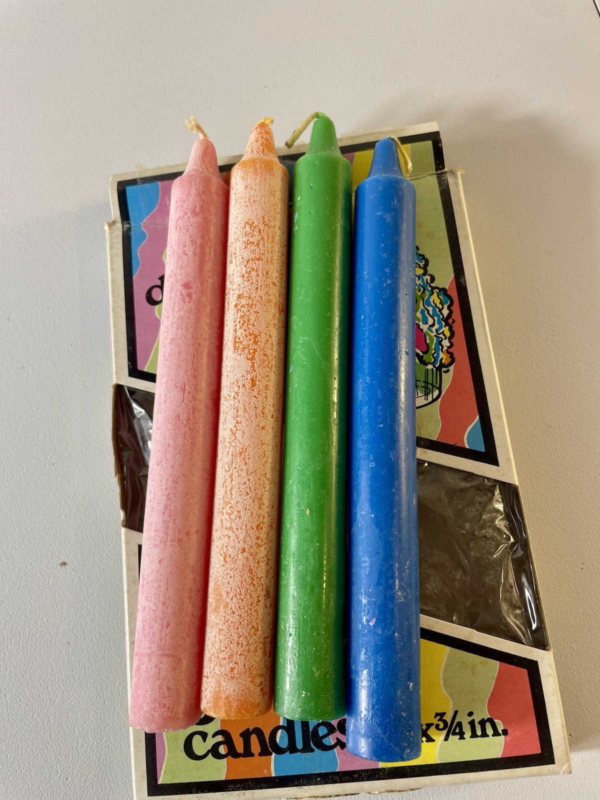 VTG Emkay Bottle Decorating Candles Set Of 4 Assorted Colors Drip Candle