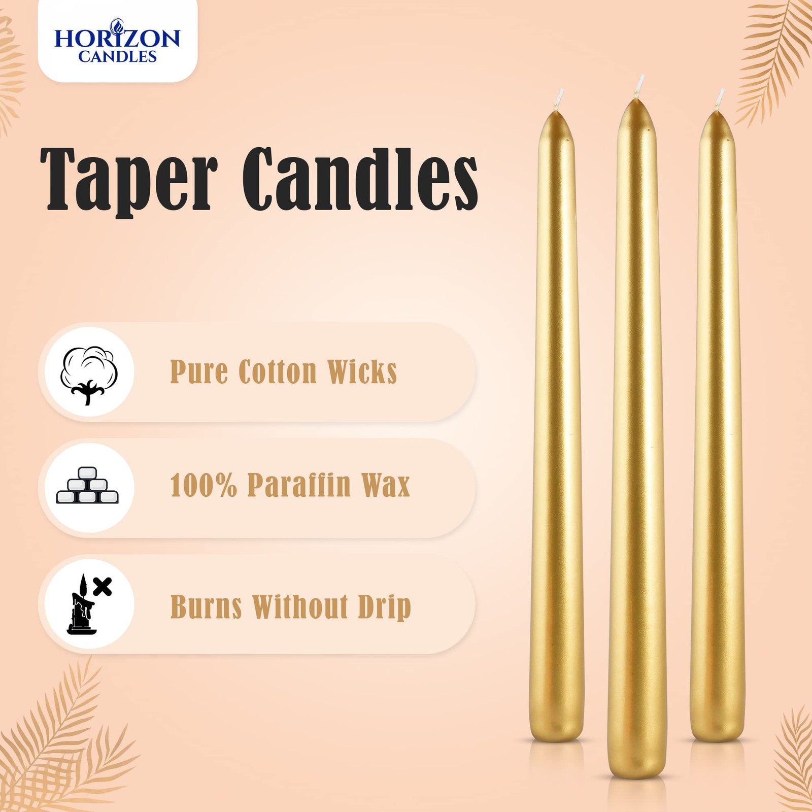 Horizon Candle Unscented 10 in. Taper Candle Smokeless & Dripless Set of 10