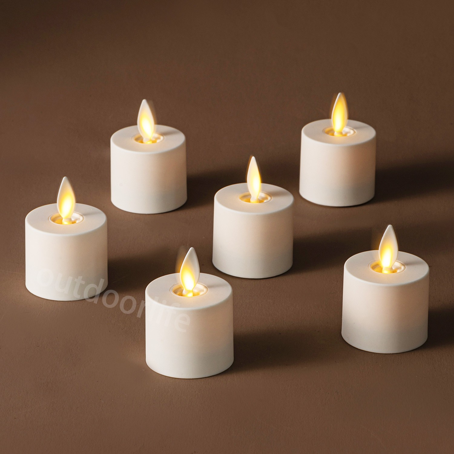 Set of 6 Luminara Flameless Moving Flame Tea Lights w/Remote & Timer 1.4″ X 2″