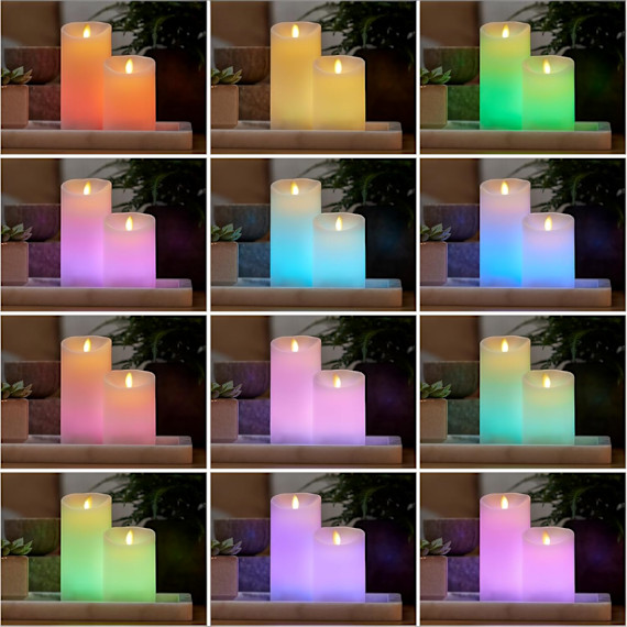 2-Pack: Luminara Flameless 4″ Color Changing Wax Pillars Set