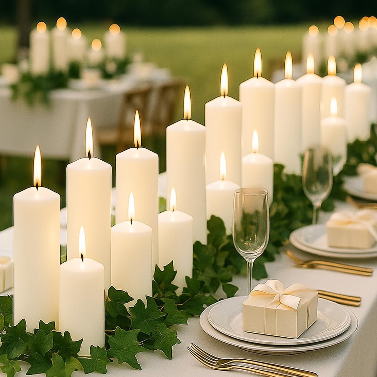 36 Pcs White Pillar Candles Set – 2×3, 2×6, 2×8 Inch, Dripless Unscented for Eve