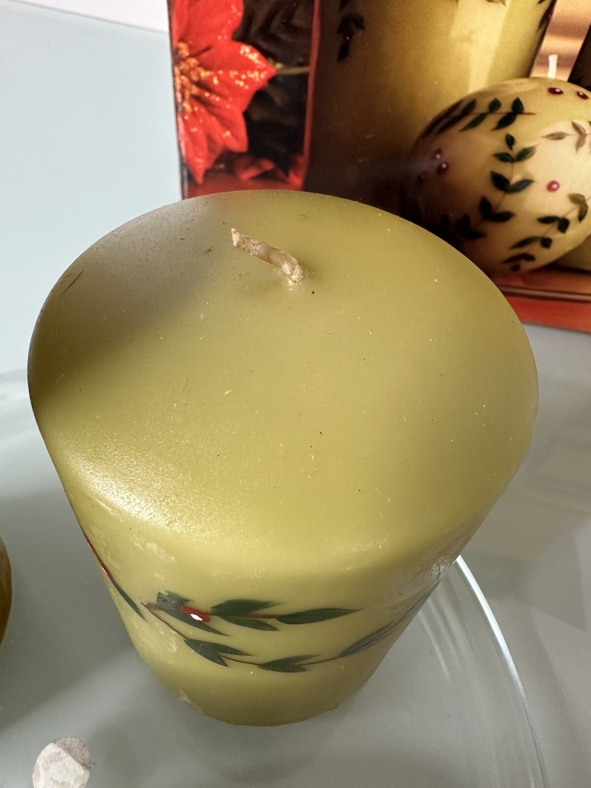 Candle Gift Set. Green Holly. Holiday Time. 3 Candle