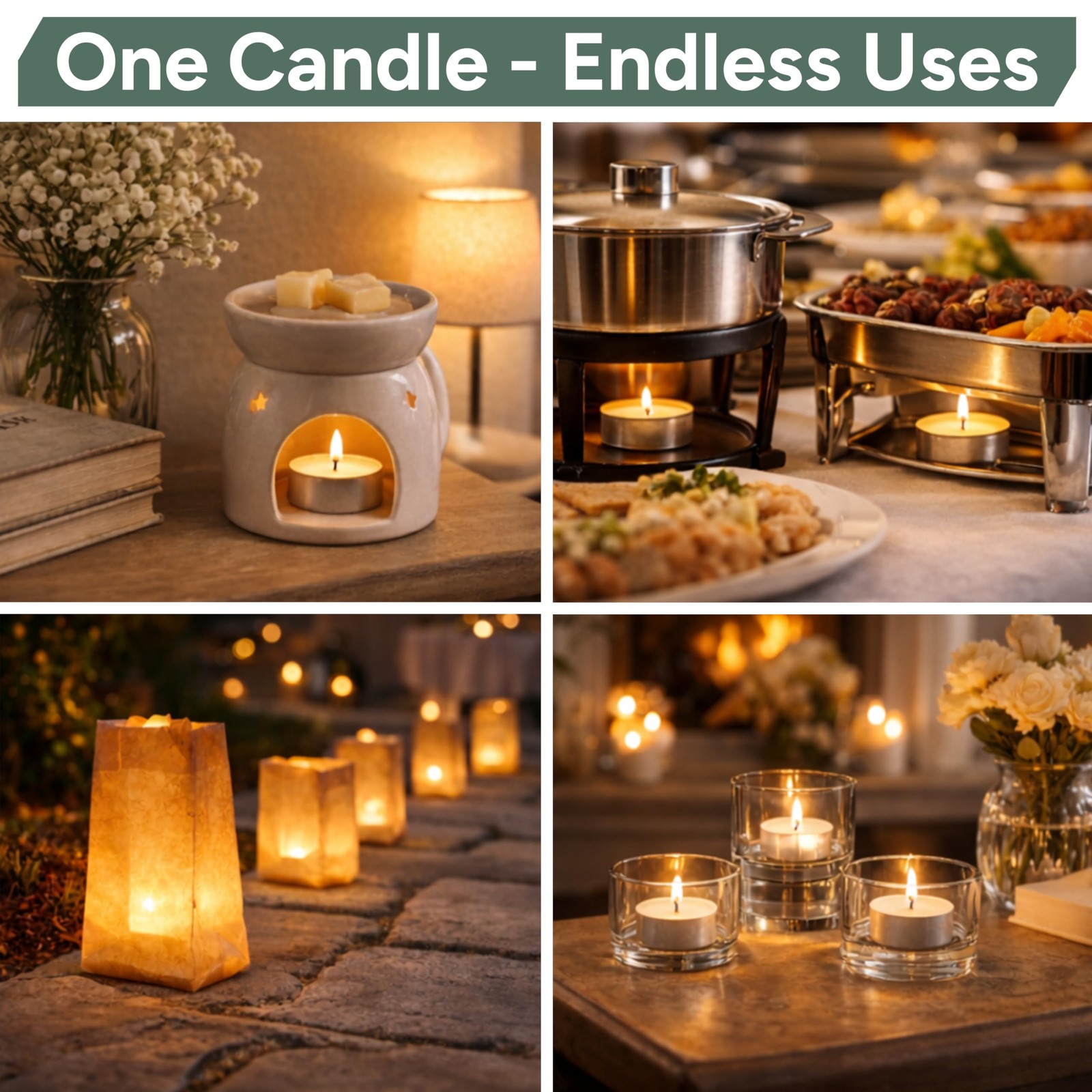 Zuvo Tea Lights Candles 8 Hour Burn (50 Pack) – Unscented White Tealight Candles