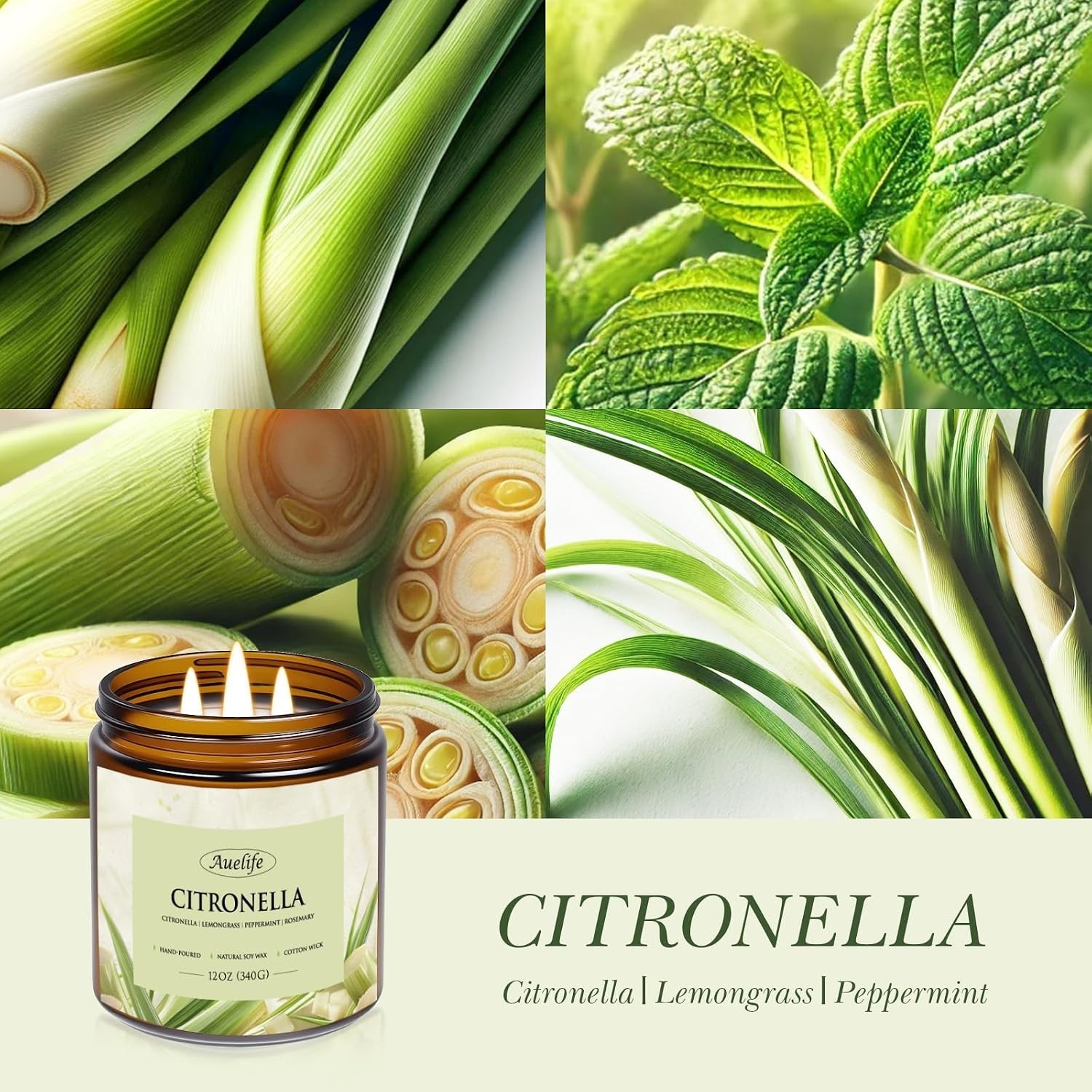 Elegant 3-Wick Citronella Candle – 50+ Hour Burn for Indoor & Outdoor Relaxation