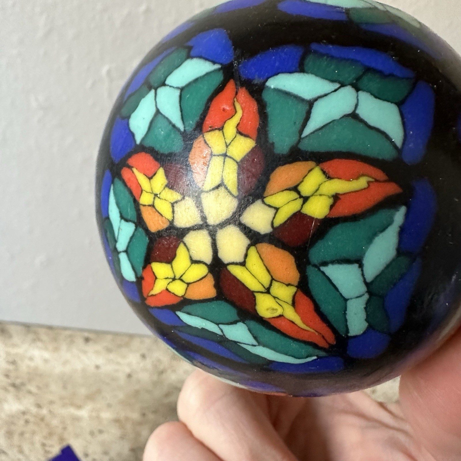 VTG 90s Candle Round Glowing Ball Star Stained Glass Millefiori Mosaic With Box
