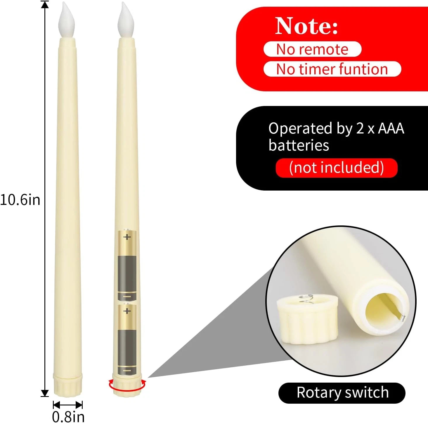 6 Pack Ivory Flameless Taper Candles, Flickering LED Candles for Home Decor