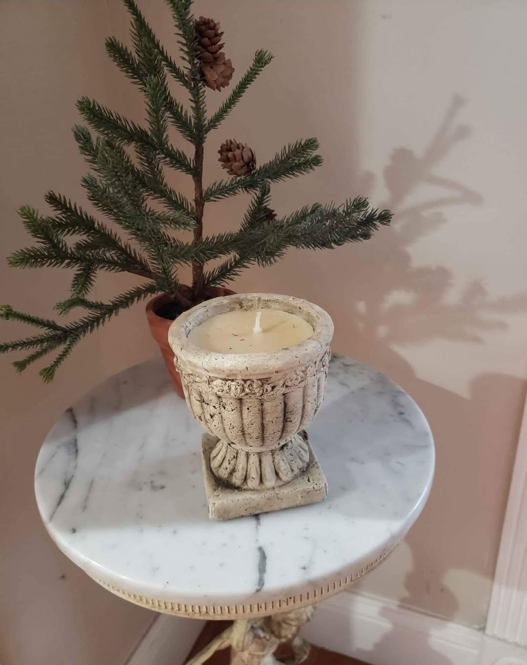 Beige Stone & Wax Goblet Decorative Candle Antique Unique Style for Living Room