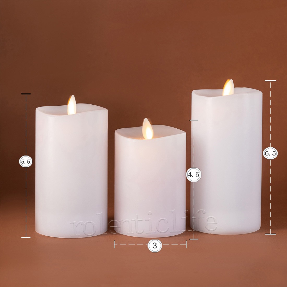 3″ Luminara Flameless Real Wax Pillar LED Candles with Moving Wick Remote White