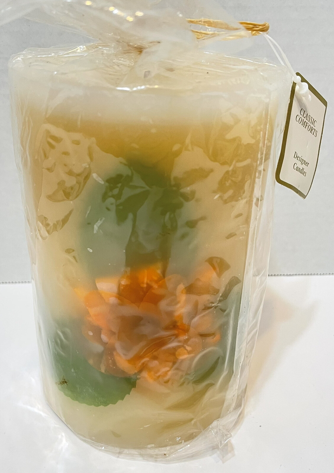 Vintage Dolgencorp Designer Pillar Candle Floral 3.75 in Diameter 6.75 in Tall