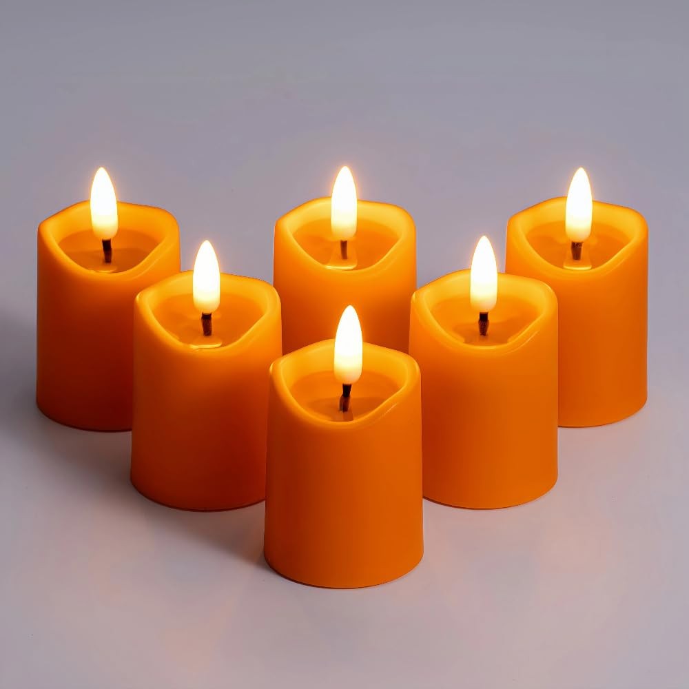 Simplelight Orange Halloween Flameless Votive Candles With Timer Realistic Black