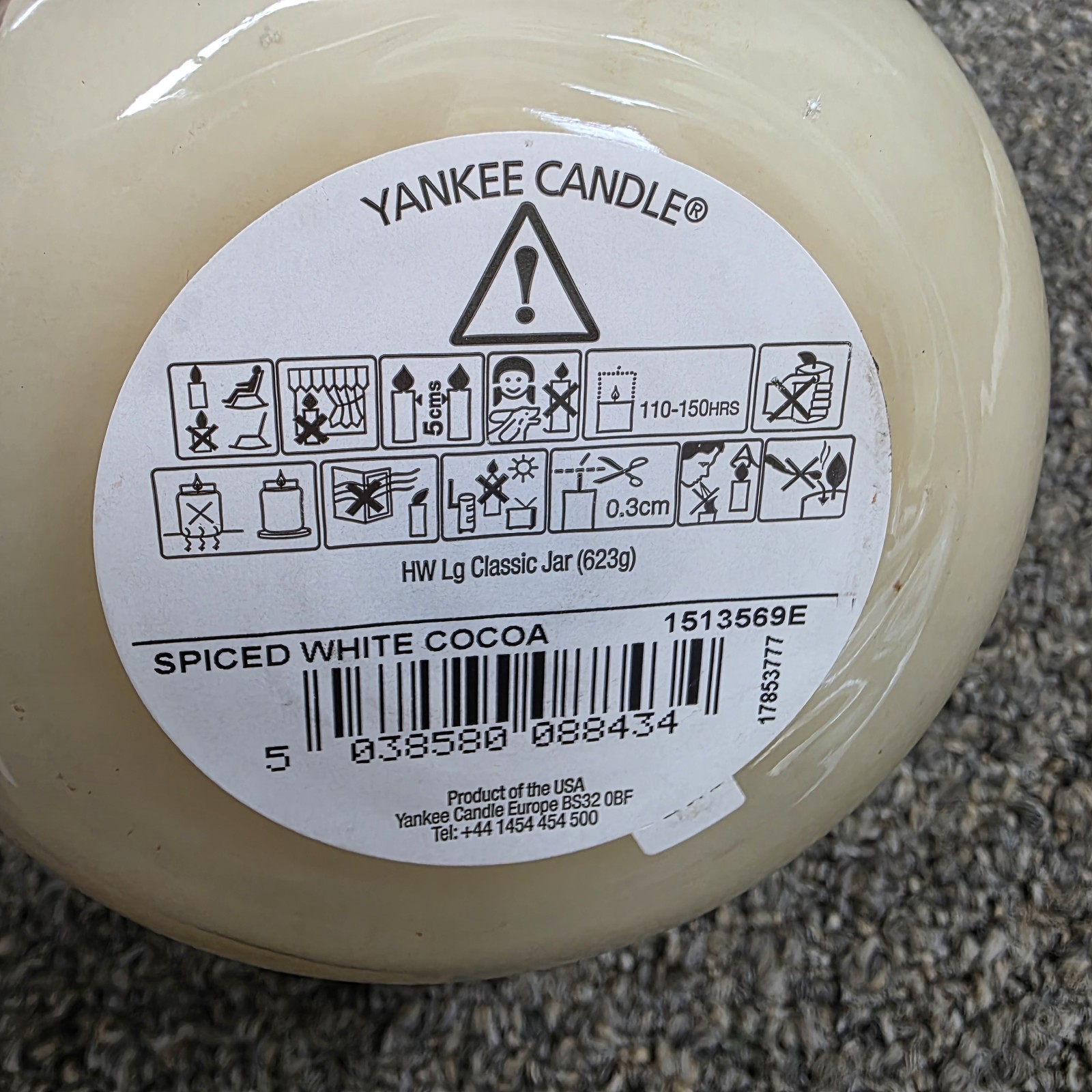 Yankee Candle Spiced White Cocoa 623g Large Rare Hard To Find ( Barely Used)