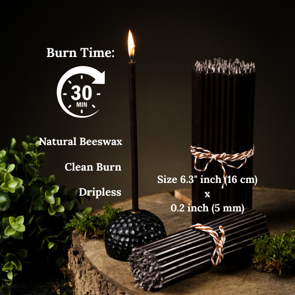 700 Pack Black Beeswax Taper Candles 6.3″ Thin Taper 0.2″ Church Orthodox
