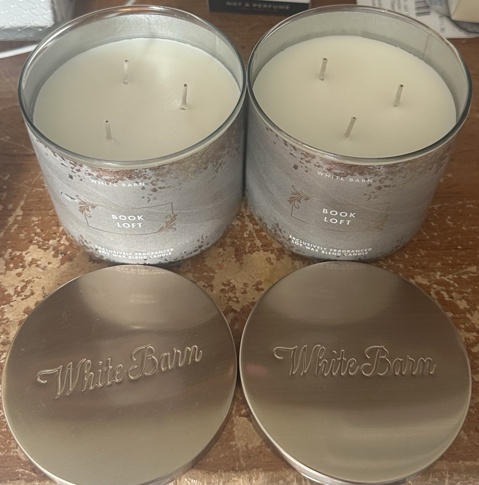 2x Bath And Body Works Book Loft 3 Wick Scented Candle White Barn Two Jars New
