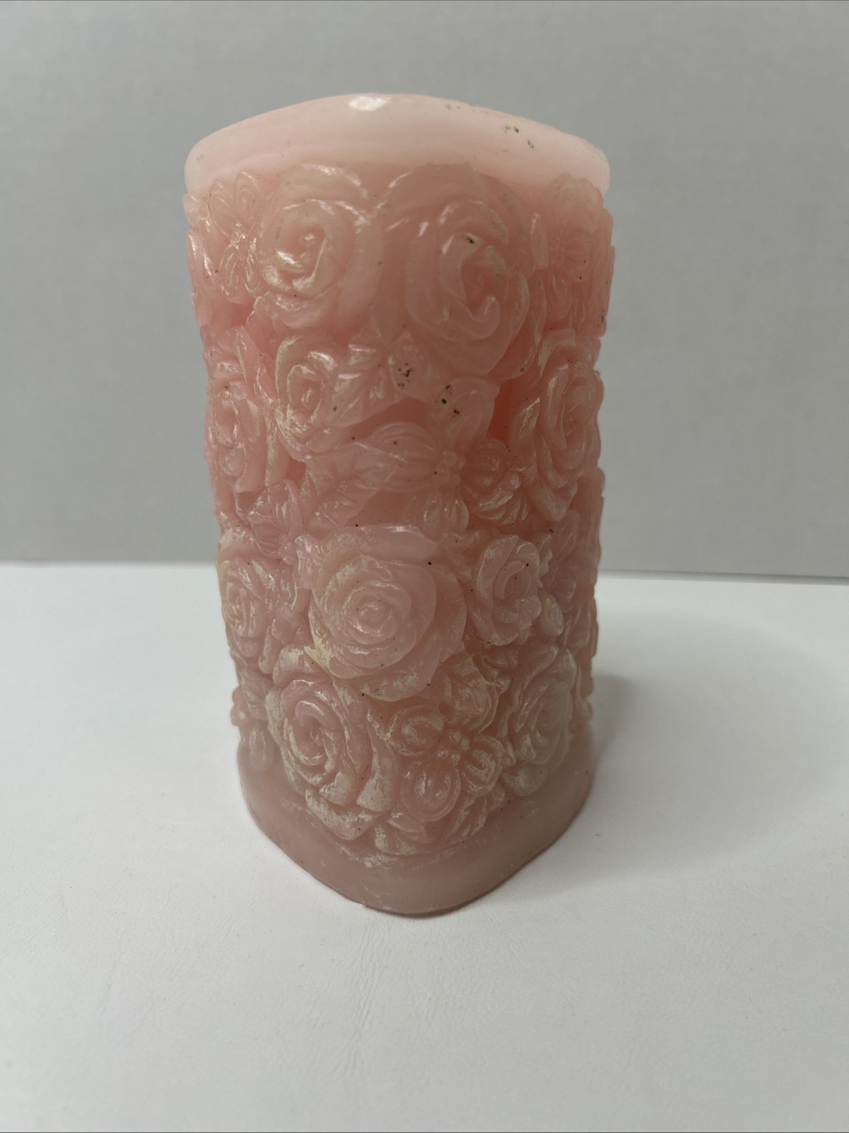 Candle Impressions Carved Floral Pillar Flameless Battery Pink Heart 5.5″ ✞