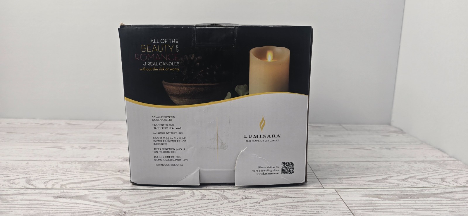 Luminara Chalky Pumpkin Flameless LED Candle 5.5in Real Flame Effect
