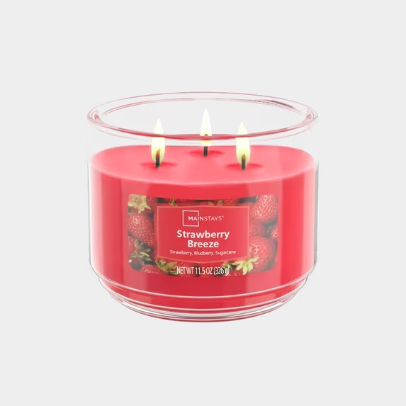 2 Pack Strawberry Breeze 3-Wick Scented Glass Jar Candle, 11.5 oz Free Ship