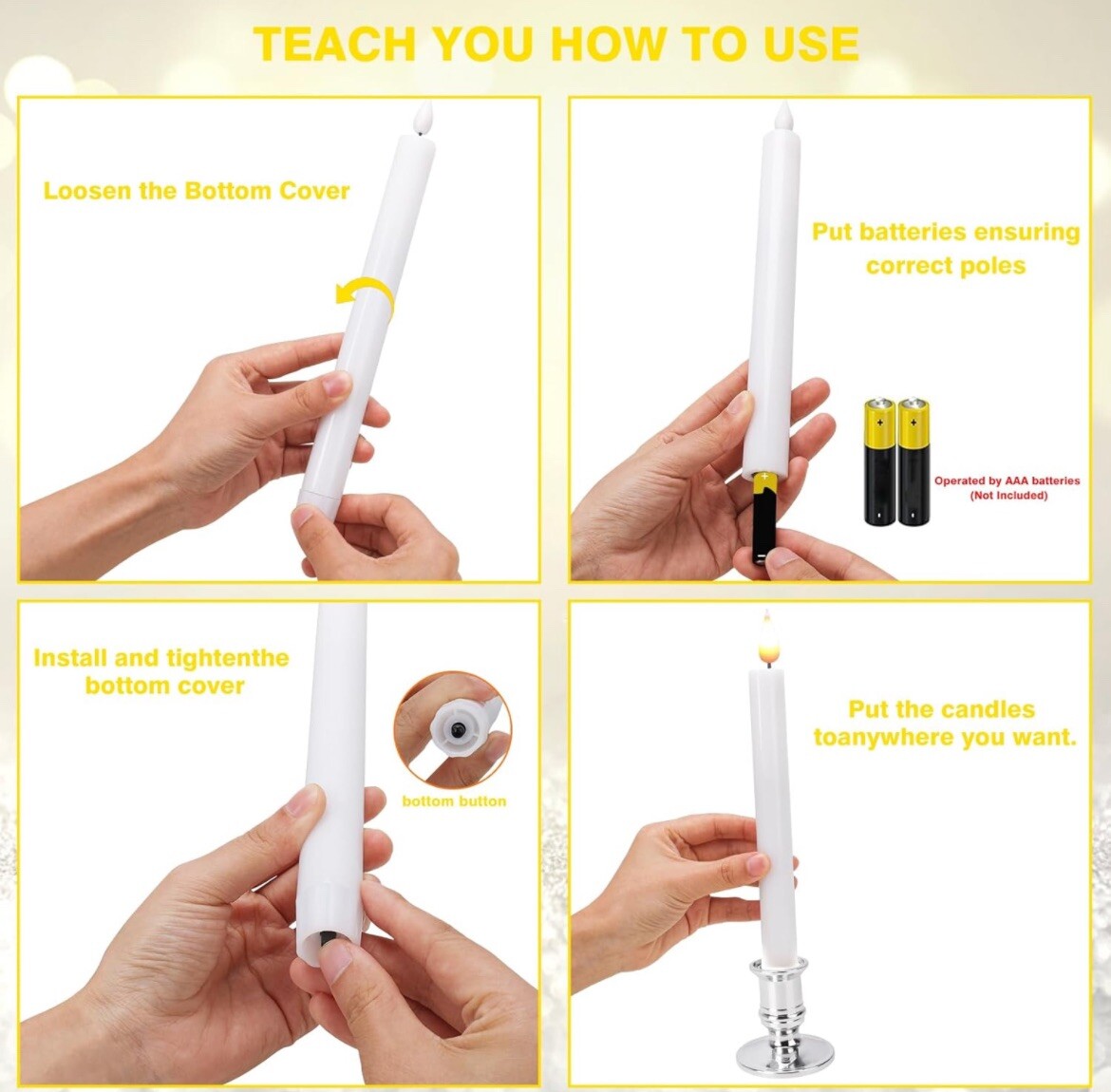 Bociks Warm Flameless LED Candle – Silver Pack of 10 .AAA Batteries Not Included