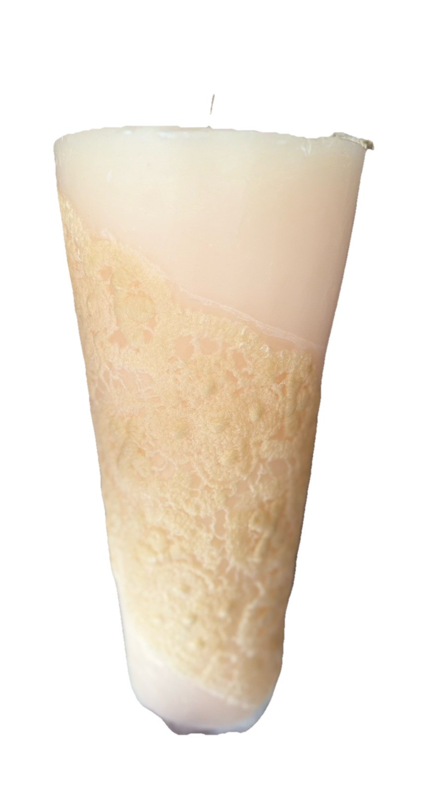 Arte Pura Handmade Italian Decorative Candle Lace Pillar- 11.5” Tall Ivory Cream