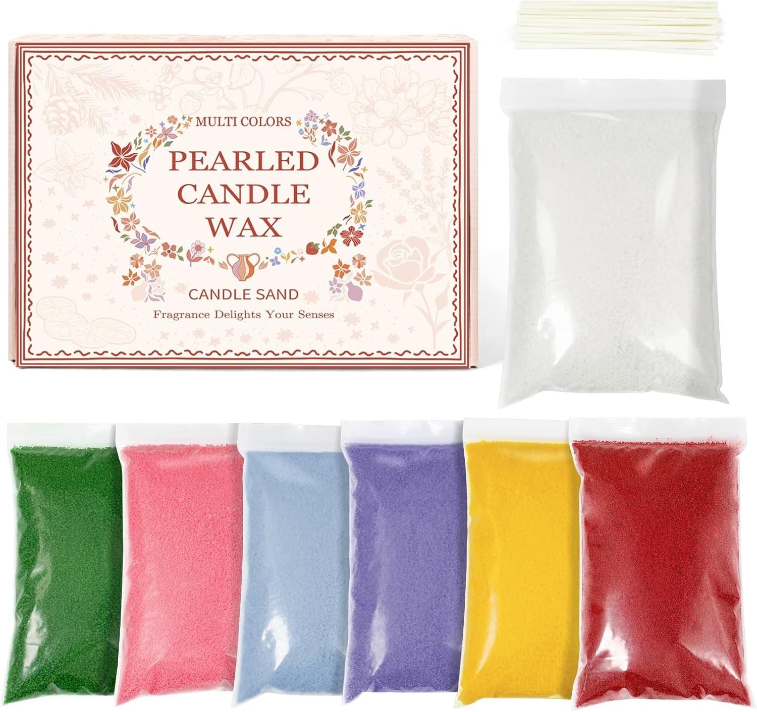 Pearled Candle with 15 Wicks, 2.42 Lb Scented Candle Sand, 7 Colors Sand Wax DIY