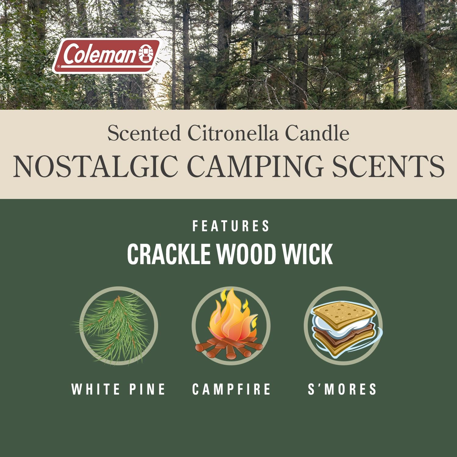 Coleman Campfire Citronella Candle with Wooden Crackle Wick – 6 oz