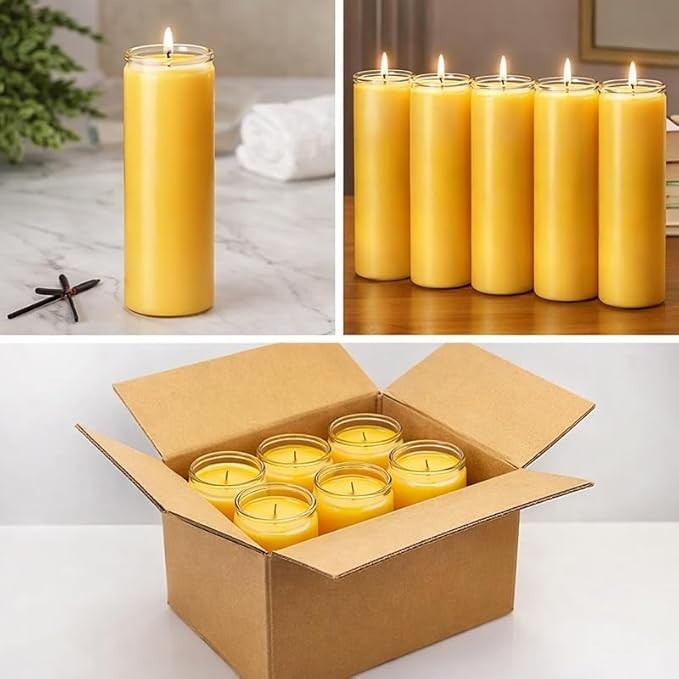 7 Day Yellow Prayer Candles 12 Pack Unscented Vigil Candles Glass Jars