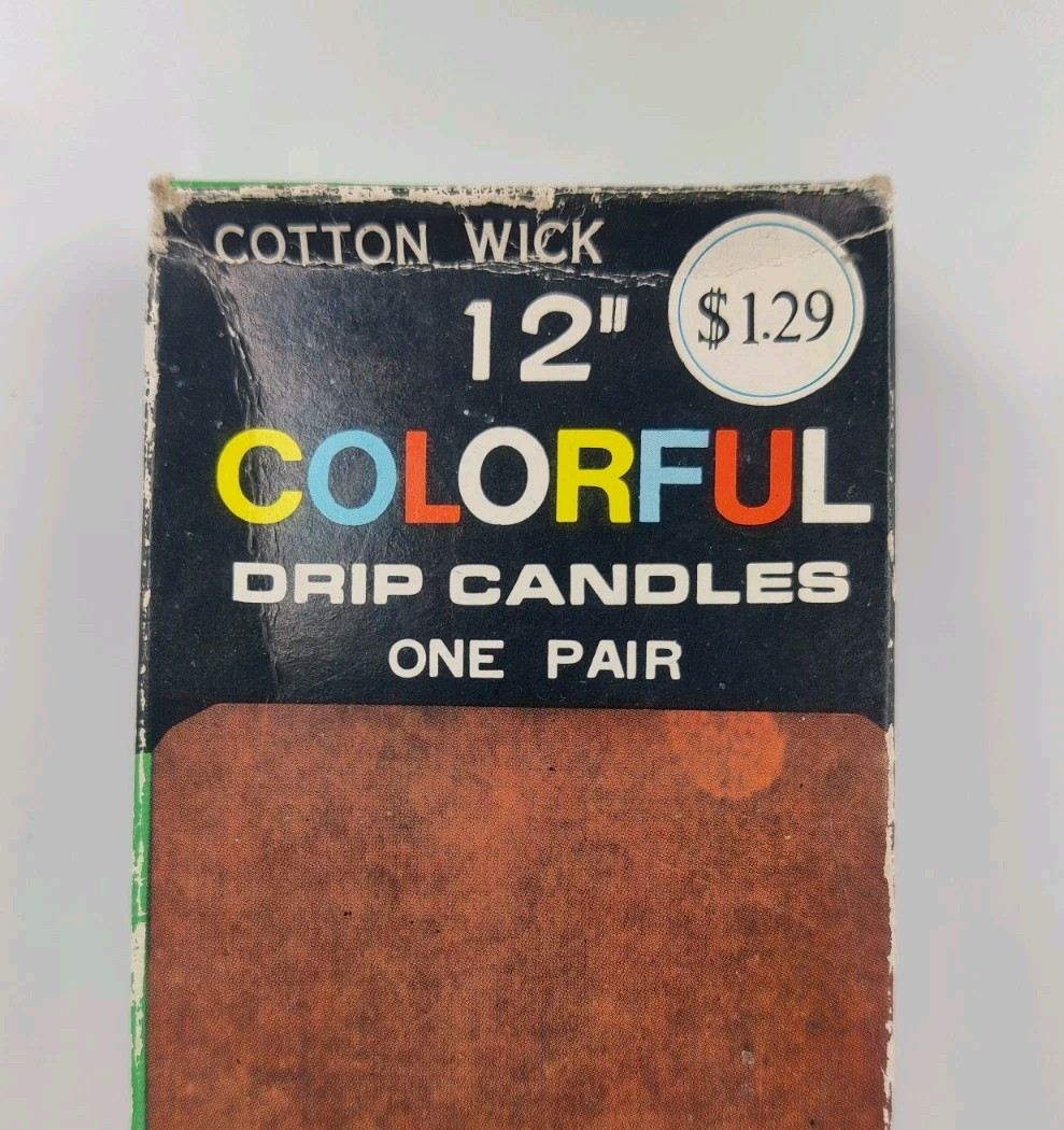 Vintage Colorful Rainbow Drip Taper Candles Cotton Wick Pair 12″ Unused *Cracked