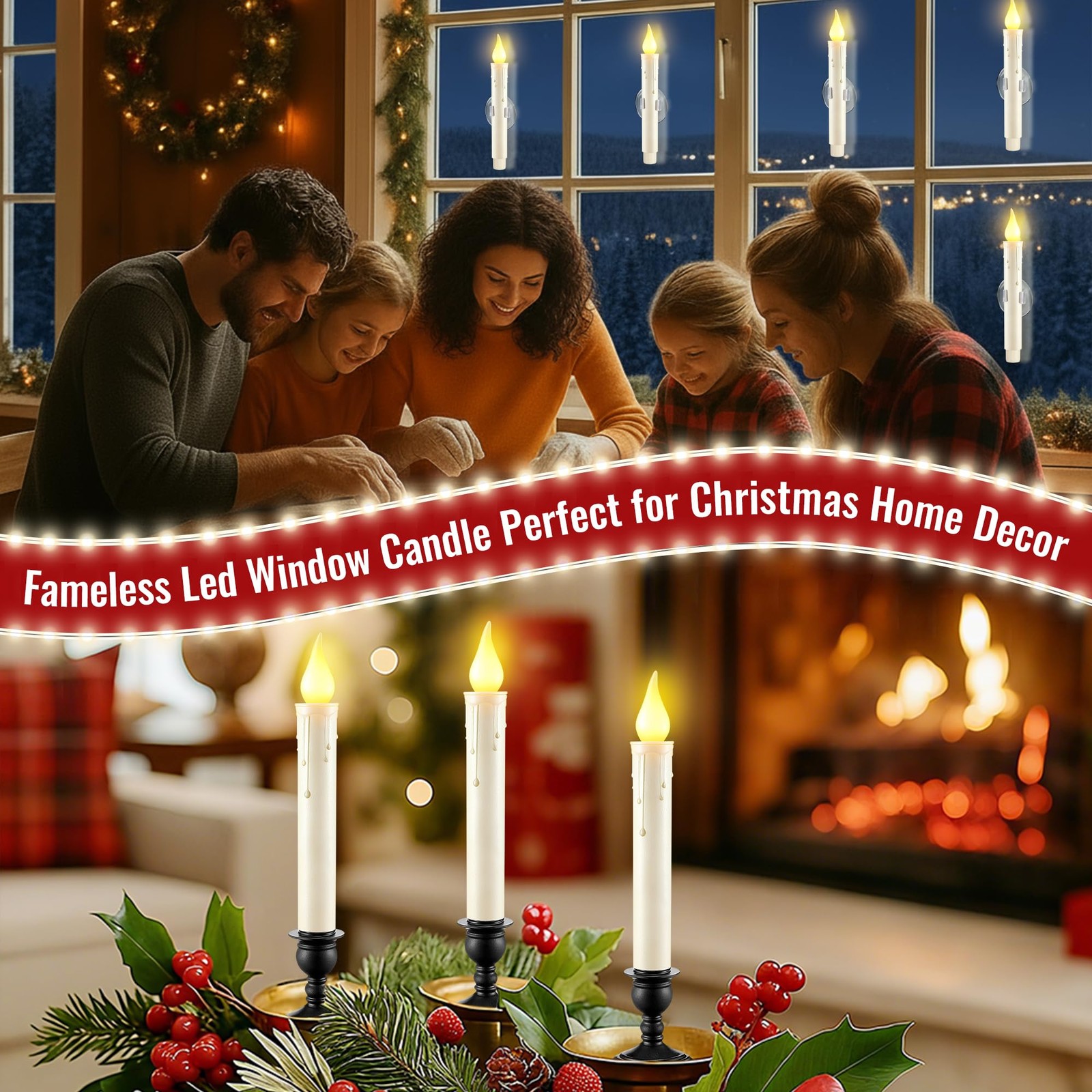 6 PCS LED Window Candle Dusk To Dawn Sensor Ivory Flameless Black Base