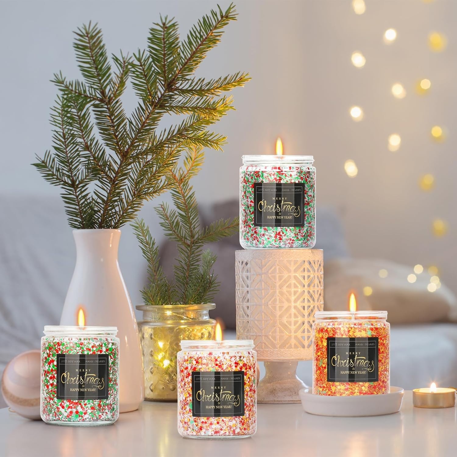 🔥Christmas Candle Set, 4 Pack Jar Candles Christmas Gifts for Women/Men 36 oz🔥