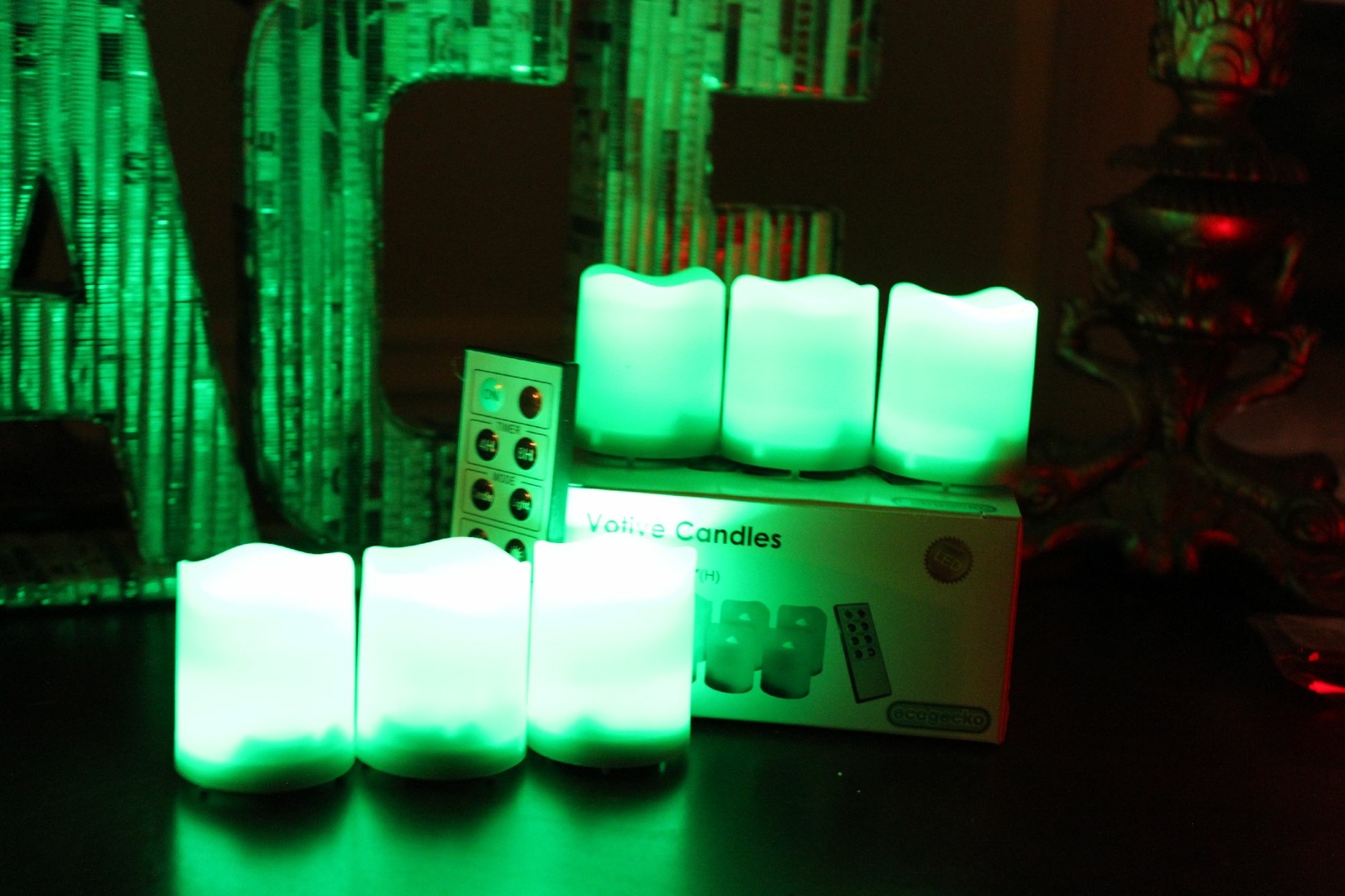 EcoGecko Indoor/Outdoor Remote Controlled Votive Flameless LED Candles, Green