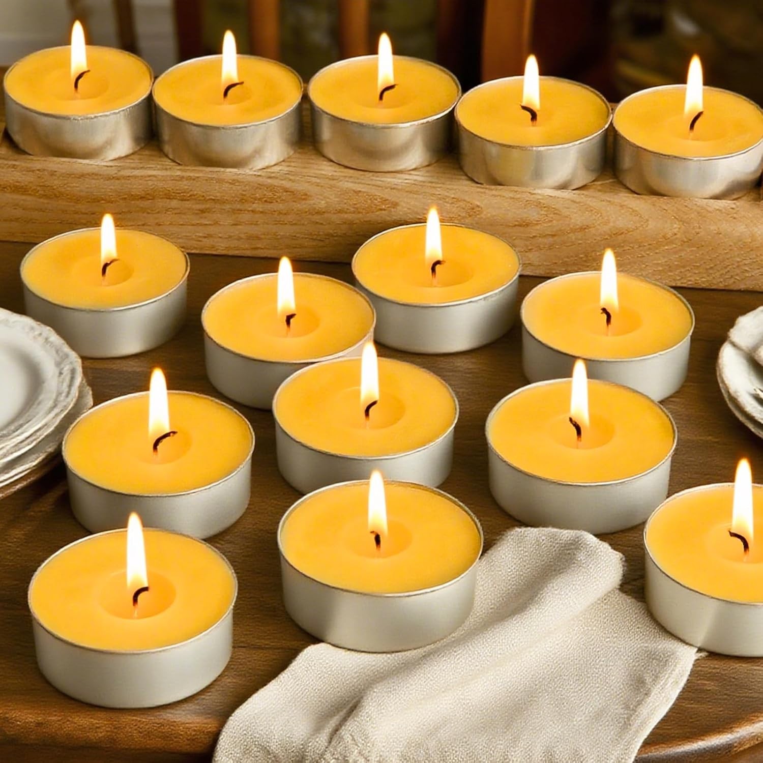 Beeswax Tea Candles in Cup, 24 Pcs, Natural Beeswax Tealight Candles with 4