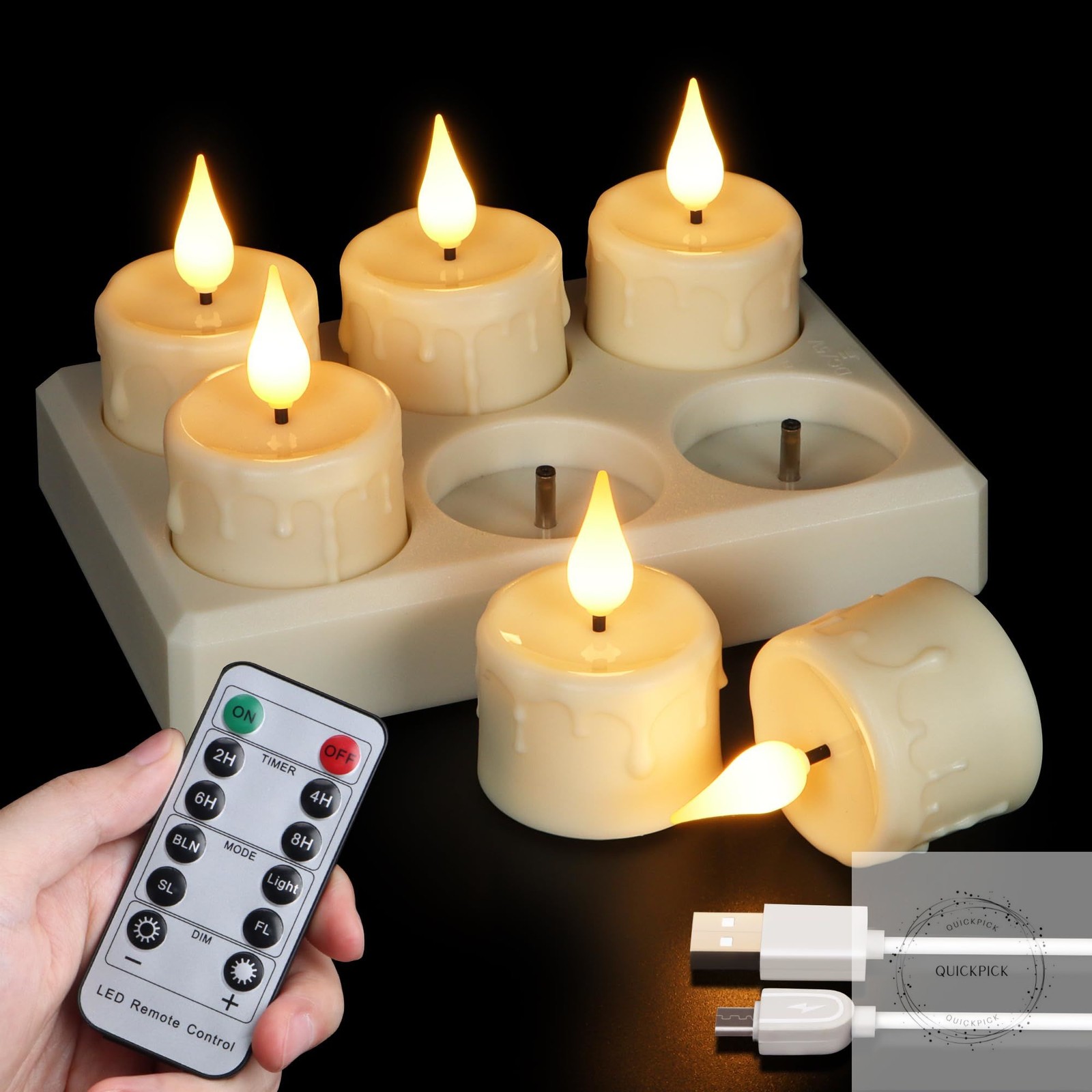 Rechargeable Tea Lights with Remote and Timer, 6pcs Flameless Candles LED Flicke