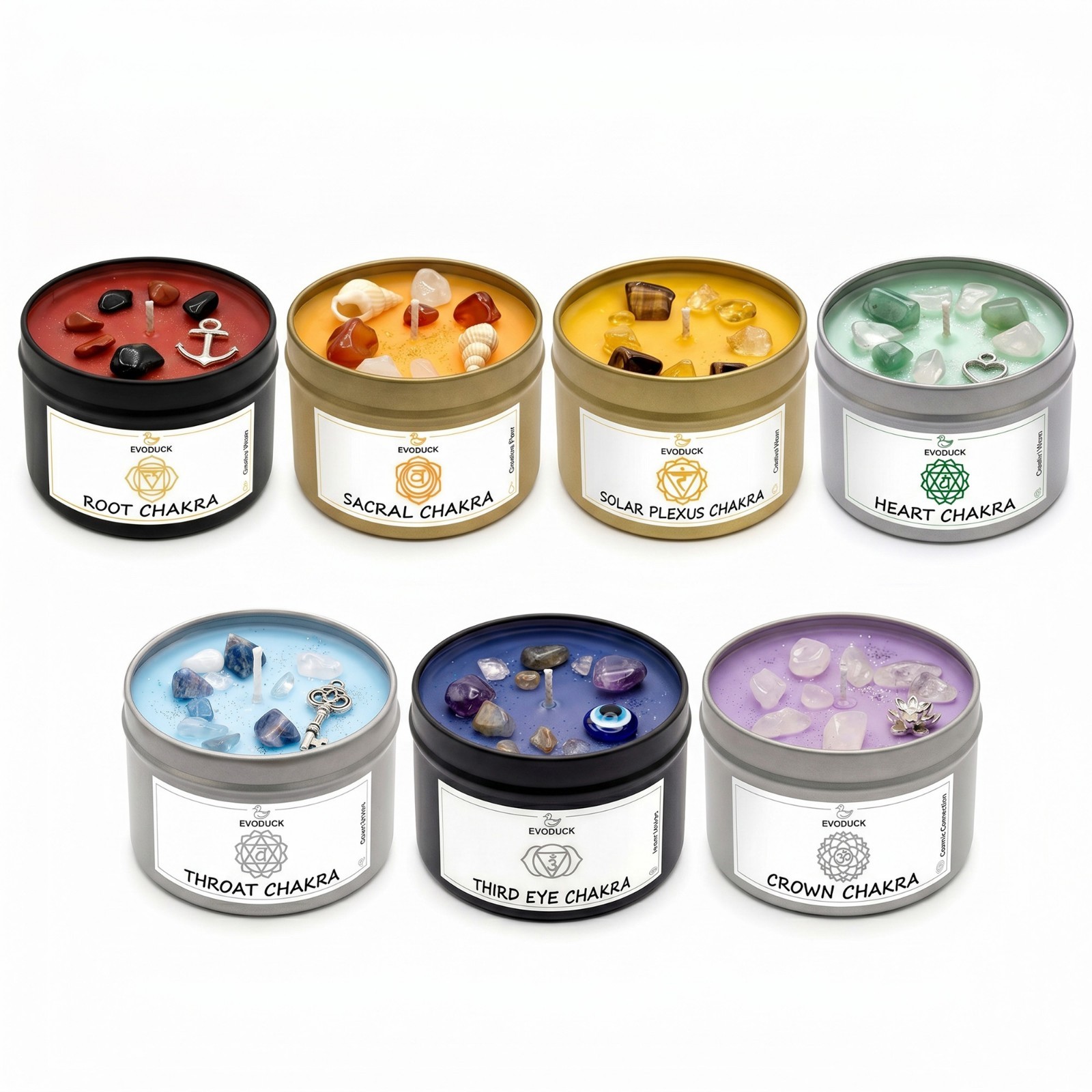 7 Chakra Candle Set Crystals Reiki Meditation Yoga Gift Set Energy Healing