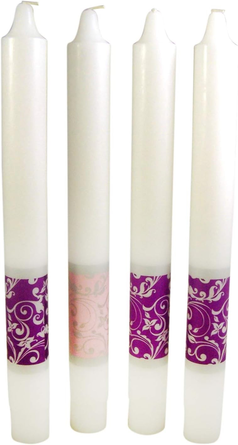 Emmanuel Advent Candle Set 12″ x 1.5″ 4 Pack 3 Purple 1 Pink Church Christmas