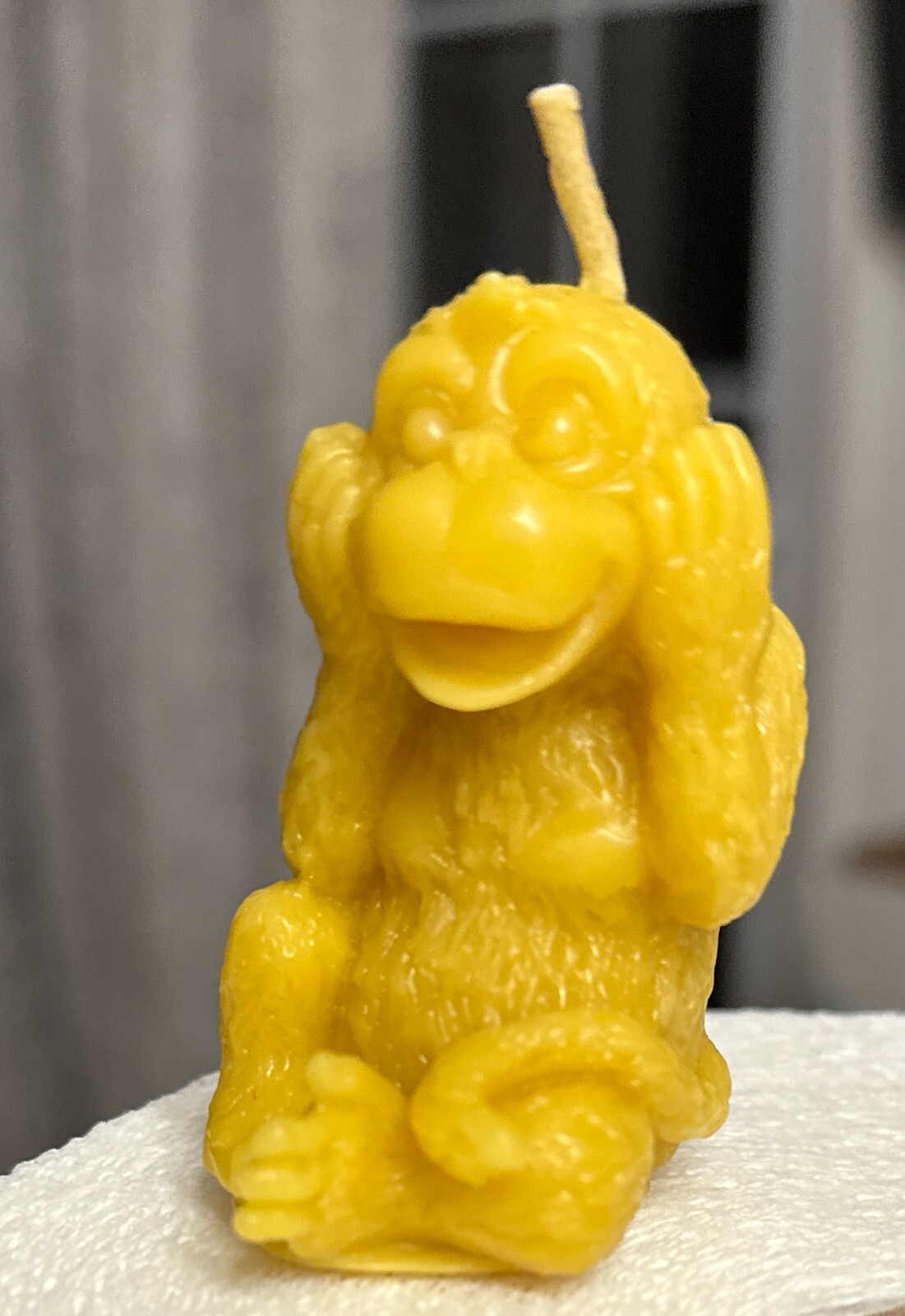 Handmade 100% Pure Beeswax Pillar Candle Shape of MONKEY 100% Cotton Wick