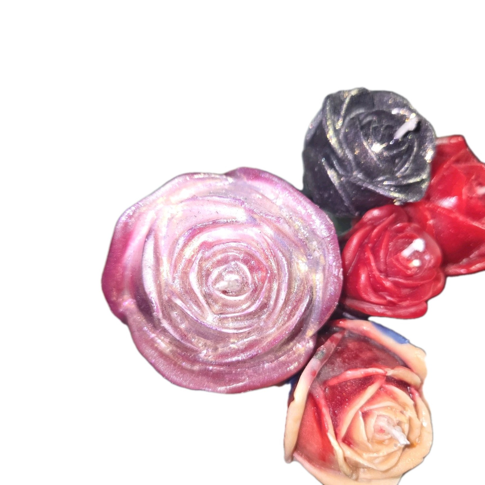 1/2 Dozen Stemmed Flower Candle Bouquet in Red Vase Multicolor