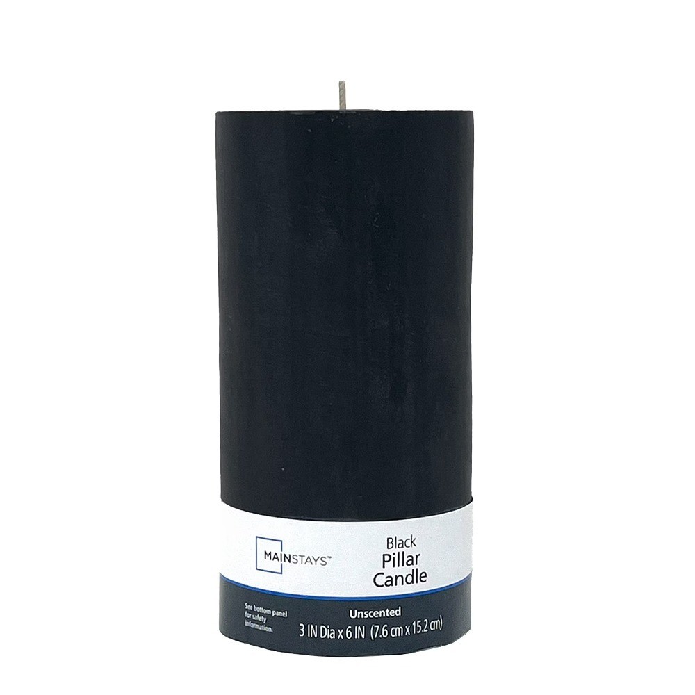 Unscented Black Pillar Candle Single Wick 3 x 6 Inches