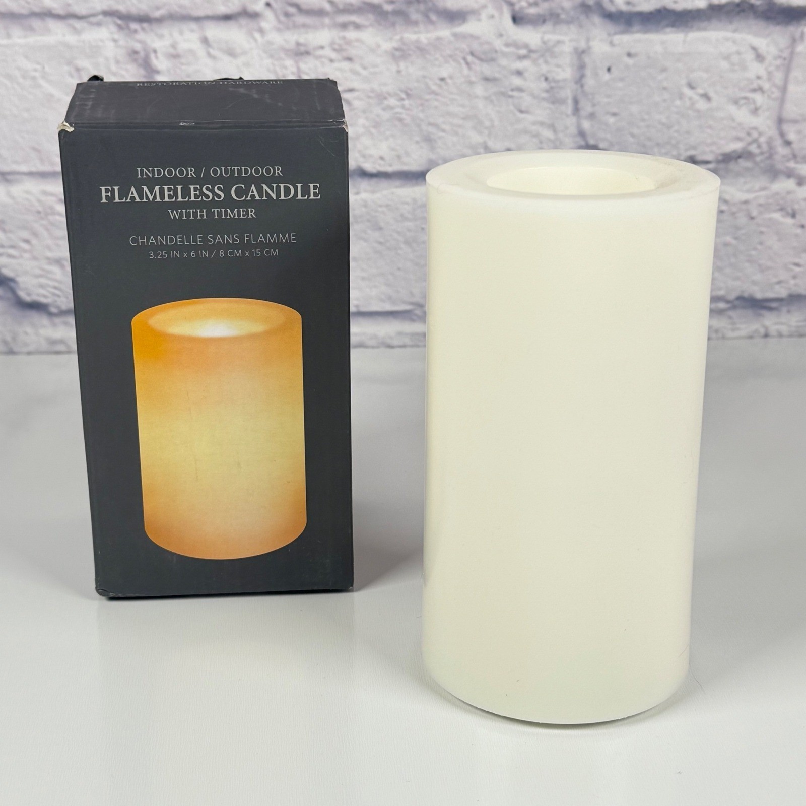 Restoration Hardware Flameless Candle Indoor Outdoor 24hr Timer 3.25×6 White Vtg