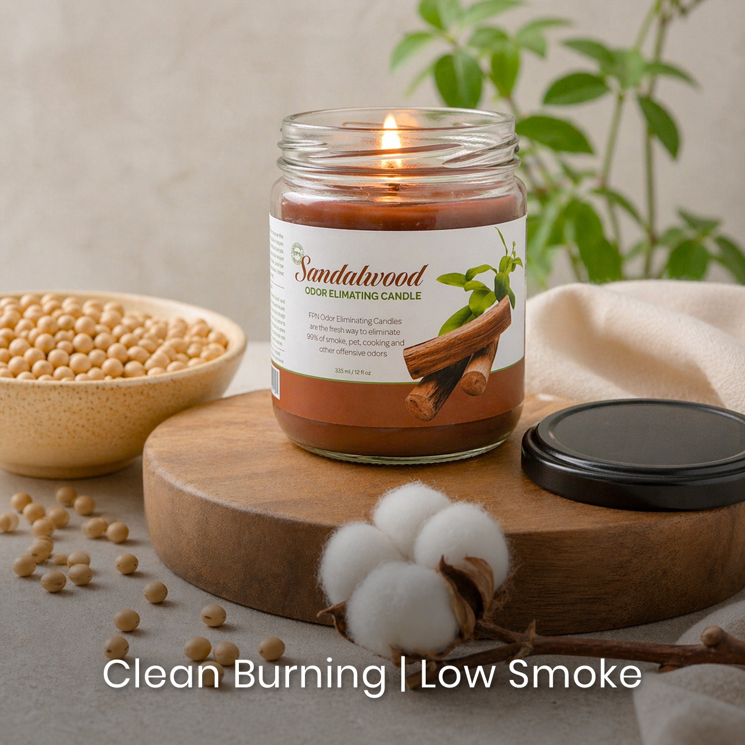 FPN Smoke Scented Odor Eliminating Candles Natural Soy Wax Candle Sandalwood-2Ct