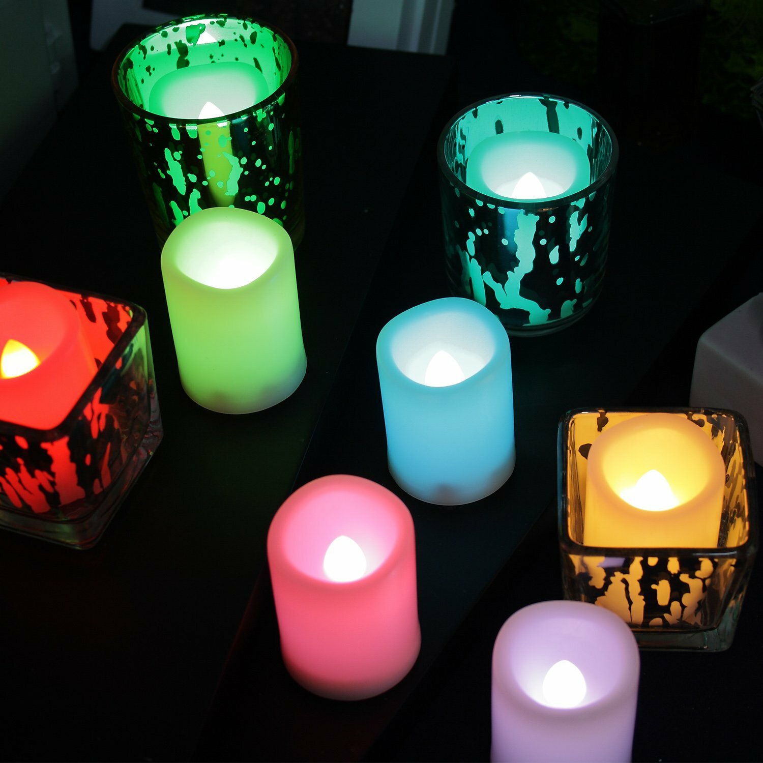 Set of 10 Color Changing, Multi-color Flameless LED Votive Candles with Remote