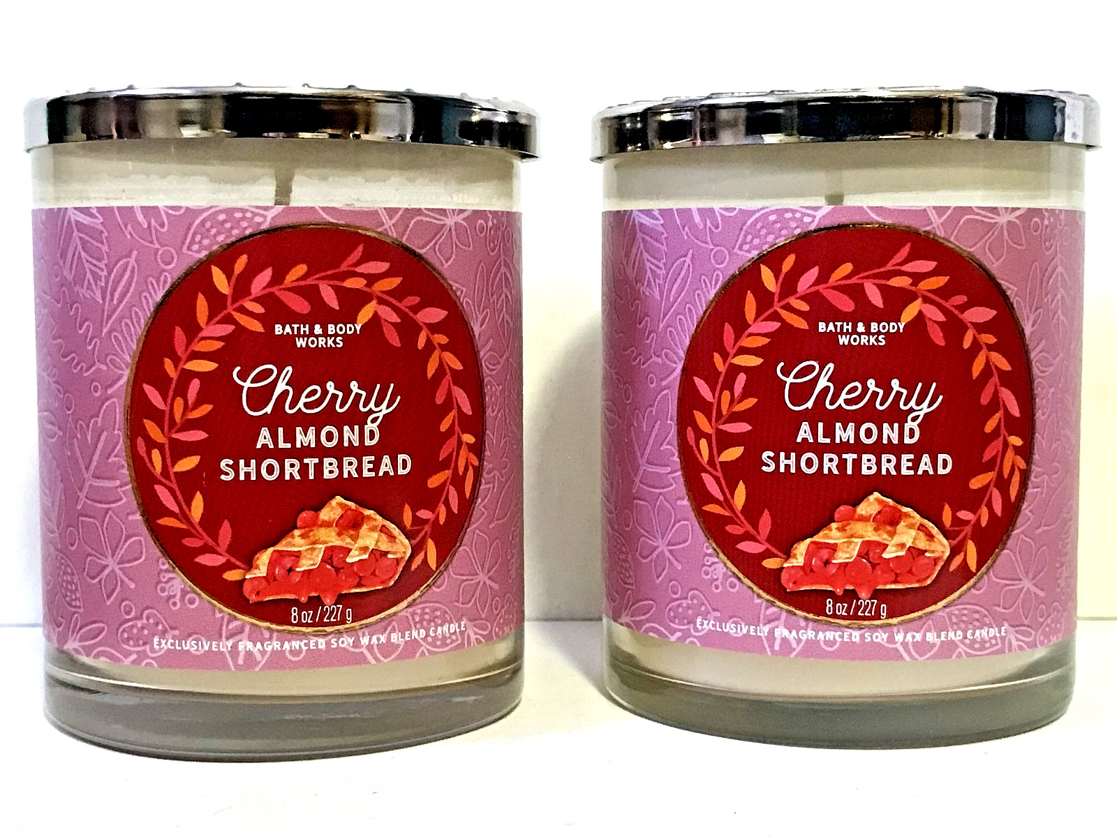 CHERRY ALMOND SHORTBREAD CANDLES 8 OZ MEDIUM JAR BATH BODY WORKS SINGLE WICK X 2