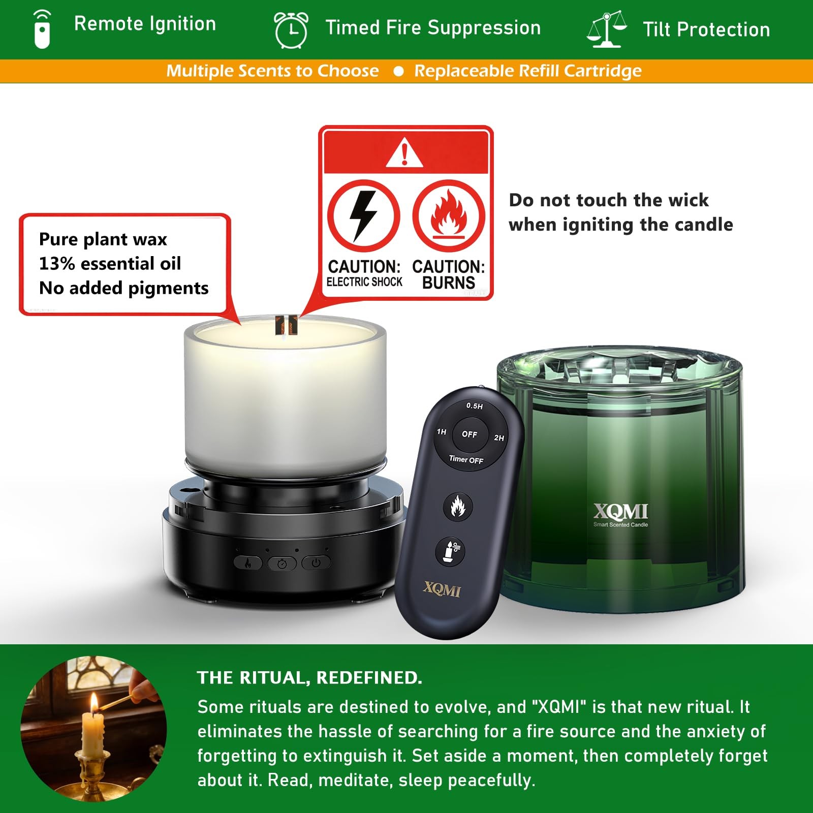 ** NEW Smart Scented Candle | Remote Ignition | Timer | Paraffin-Free | Pine