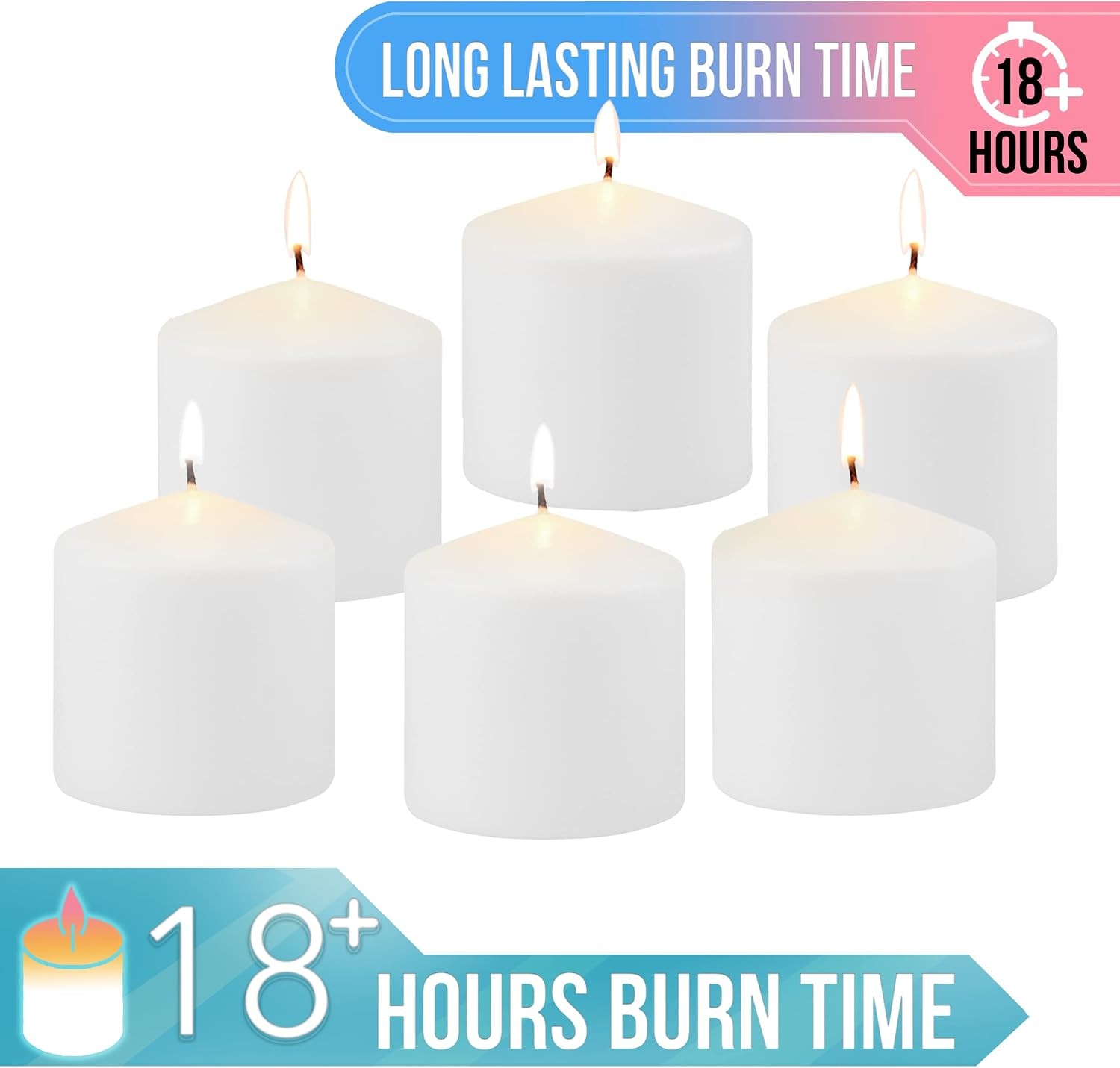 Unscented White Tall Pillar Candles 18 Hour Burning Candle Pillars Perfect for