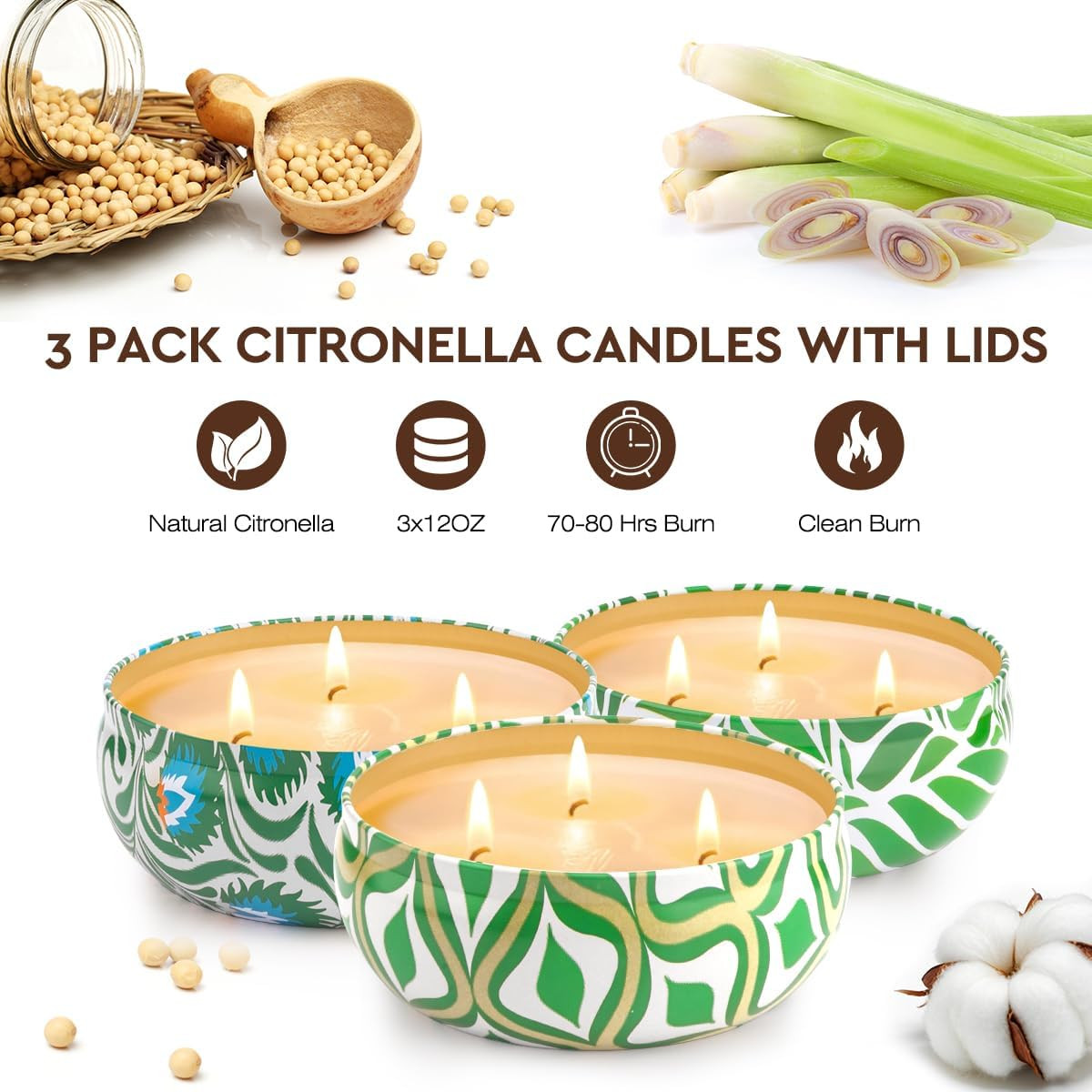 Citronella Candles Outdoor, Large 36Oz Citronella Candles, 240 Hours Burning, 3-