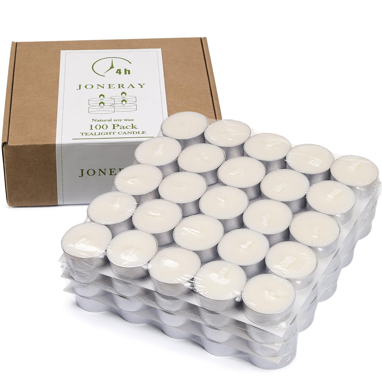 100 Pack Soy Tealight Candles – 100% Natural Soy Wax,4 Hours Long Burning,Uns…