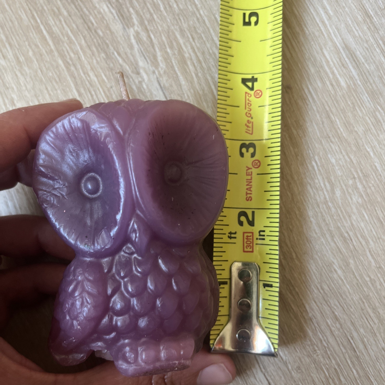 Vintage Retro 70s Small Light Purple Wax Owl Candle 3.5” Lavender Cottage Core