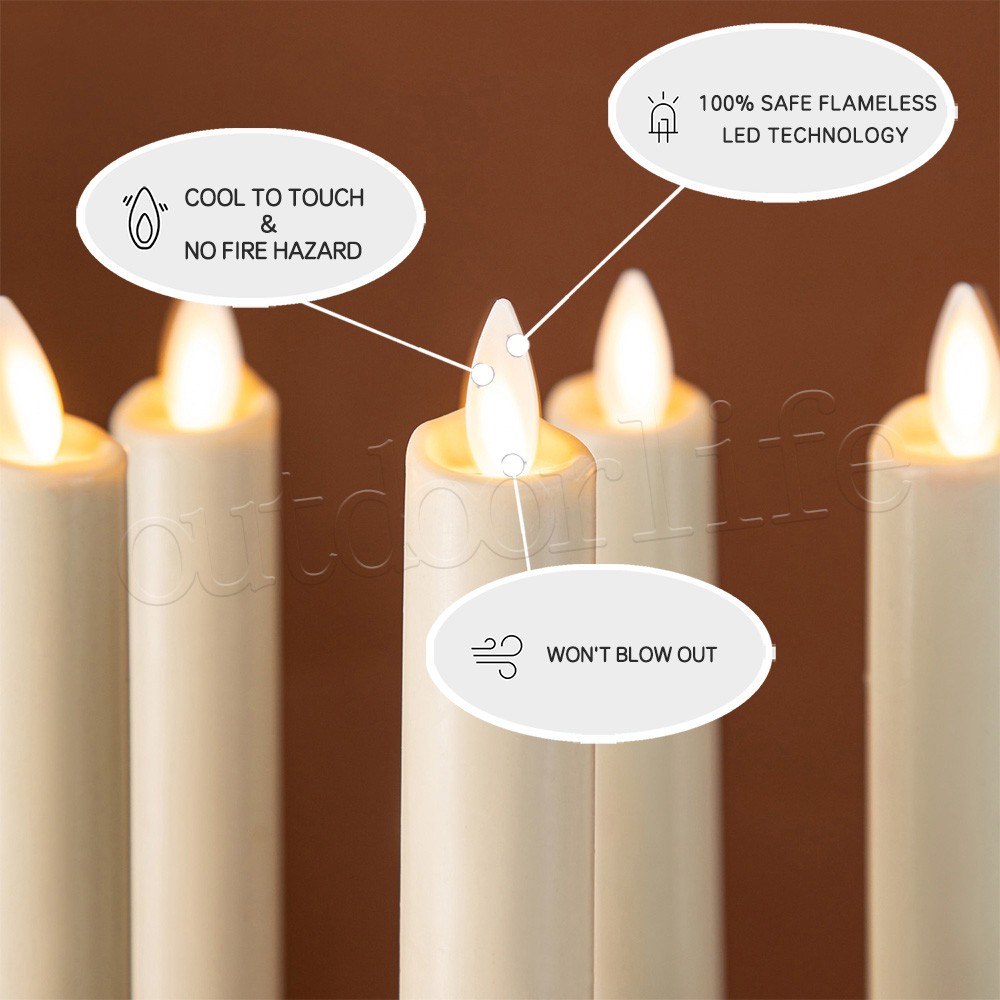 Set of 4 Luminara Flameless Wax Taper Candles w/Moving Flame Remote Ivory 9.5″